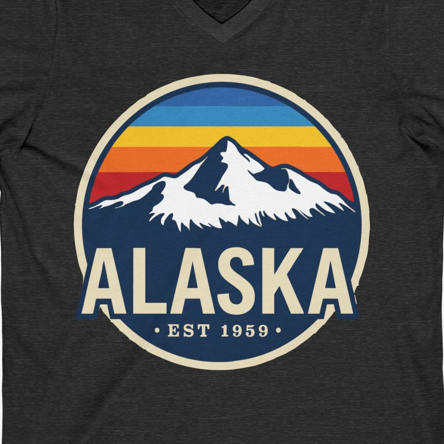 Alaska Vintage Shirt V-Neck Shirt – Dark Grey Heather – Alaska Cruise Shirts Close Up