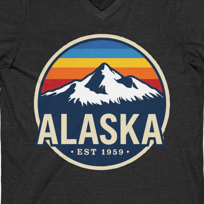 Alaska Vintage Shirt V-Neck Shirt – Dark Grey Heather – Alaska Cruise Shirts Close Up