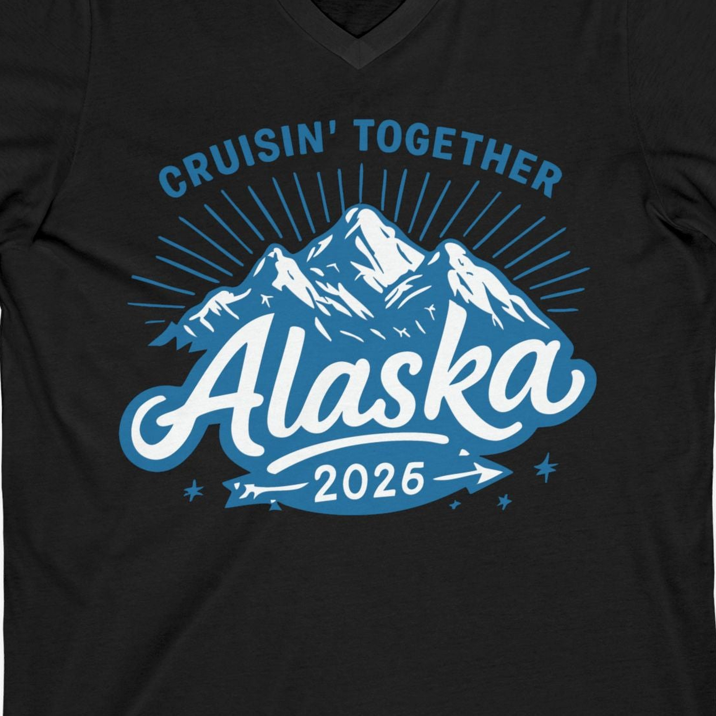 Alaska Cruise Mountains Adventure Shirt V-Neck Shirt – Black – Alaska Cruise Shirts Close Up