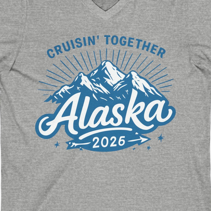 Alaska Cruise Mountains Adventure Shirt V-Neck Shirt – Athletic Heather – Alaska Cruise Shirts Close Up