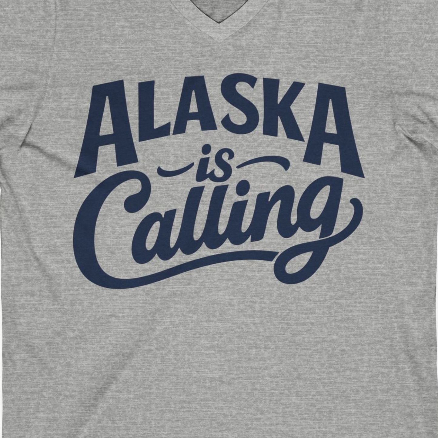 Alaska Is Calling Shirt V-Neck Shirt – Athletic Heather – Alaska Cruise Shirts Close Up