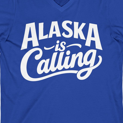 Alaska Is Calling Shirt V-Neck Shirt – True Royal – Alaska Cruise Shirts Close Up