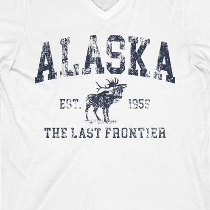 Vintage Alaska Moose Shirt V-Neck Shirt – White – Alaska Cruise Shirts Close Up