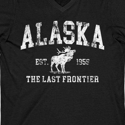 Vintage Alaska Moose Shirt V-Neck Shirt – Black – Alaska Cruise Shirts Close Up