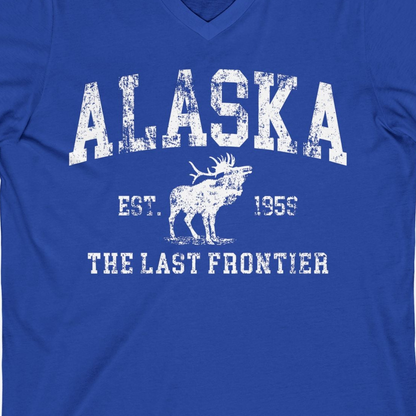 Vintage Alaska Moose Shirt V-Neck Shirt – True Royal – Alaska Cruise Shirts Close Up