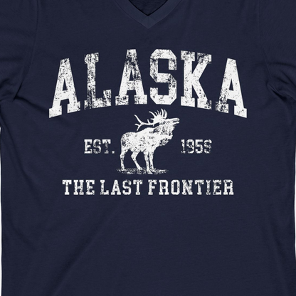 Vintage Alaska Moose Shirt V-Neck Shirt – Navy – Alaska Cruise Shirts Close Up