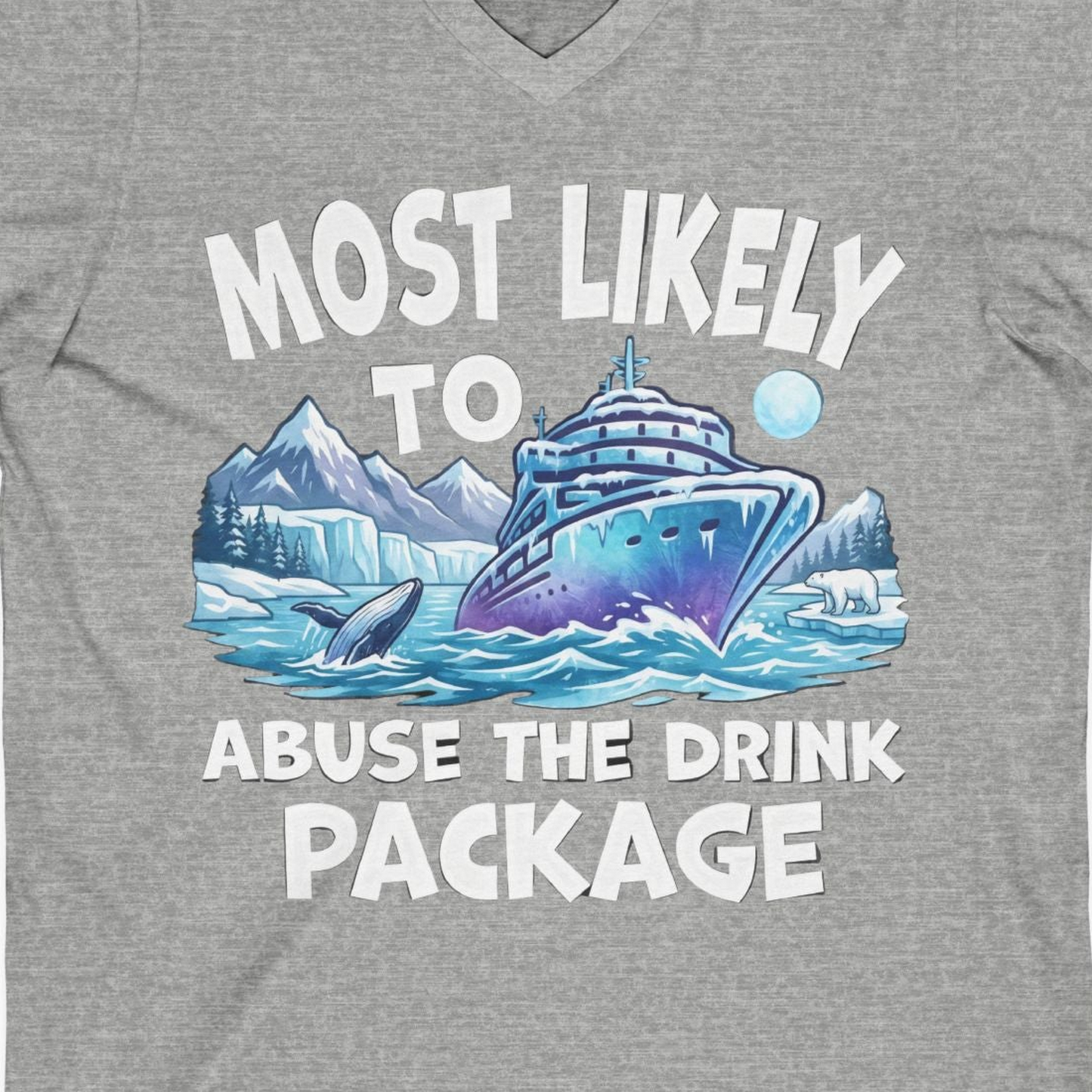 Funny Alaska Cruise Shirt V-Neck Shirt – Athletic Heather – Alaska Cruise Shirts Close Up