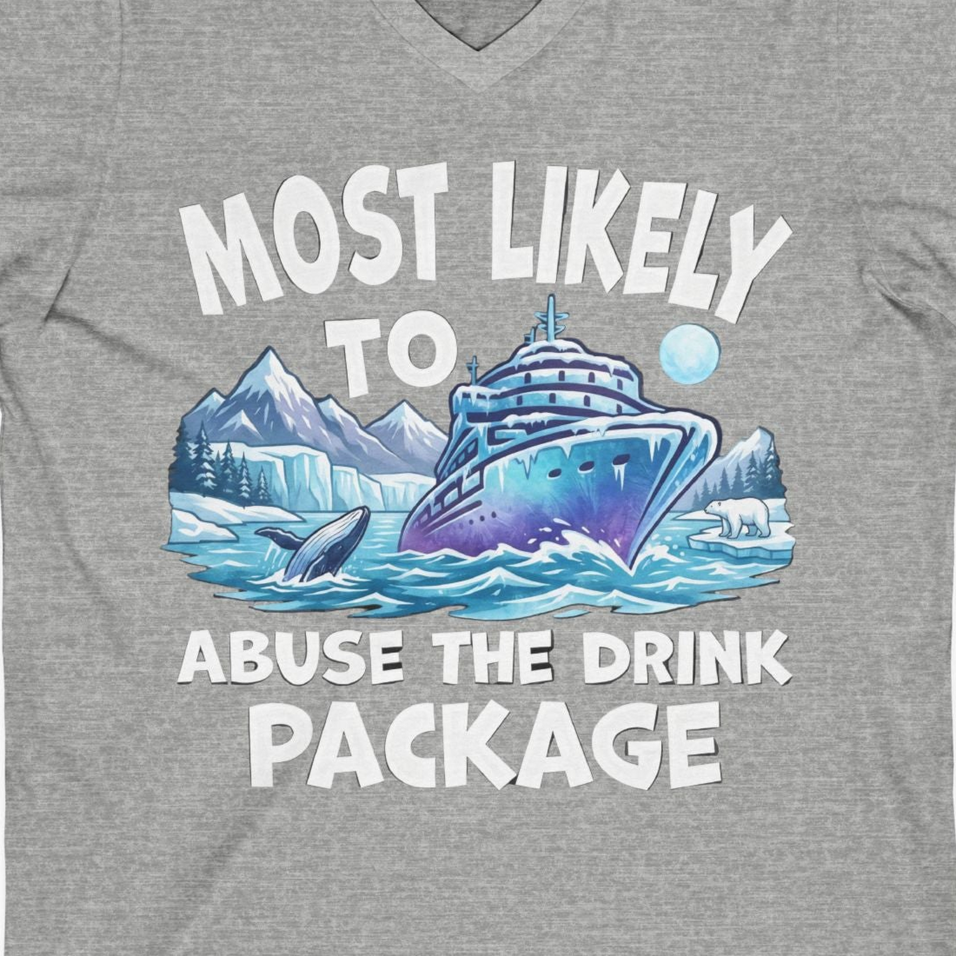 Funny Alaska Cruise Shirt V-Neck Shirt – Athletic Heather – Alaska Cruise Shirts Close Up