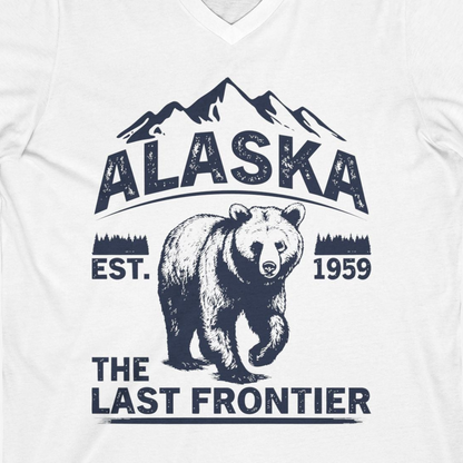 Alaska Bear Shirt V-Neck Shirt – White – Alaska Cruise Shirts Close Up