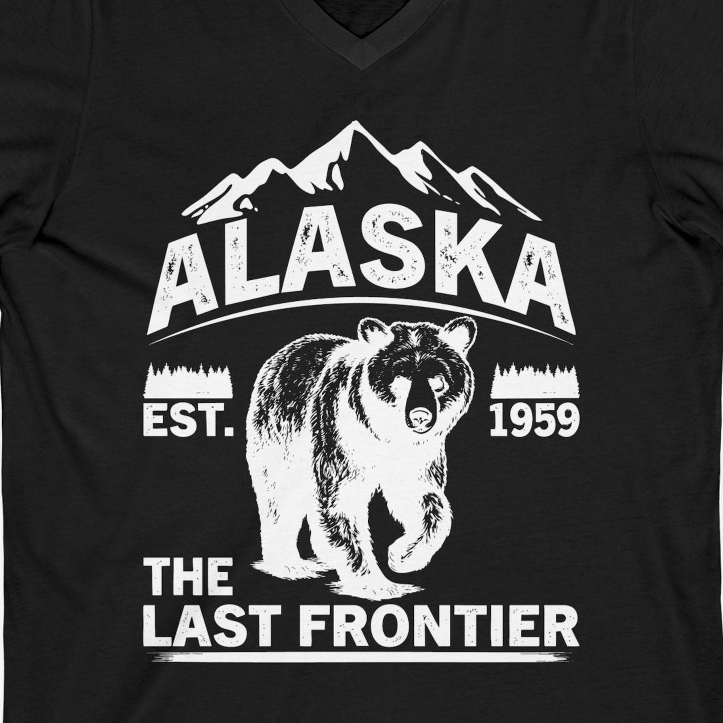 Alaska Bear Shirt V-Neck Shirt – Black – Alaska Cruise Shirts Close Up