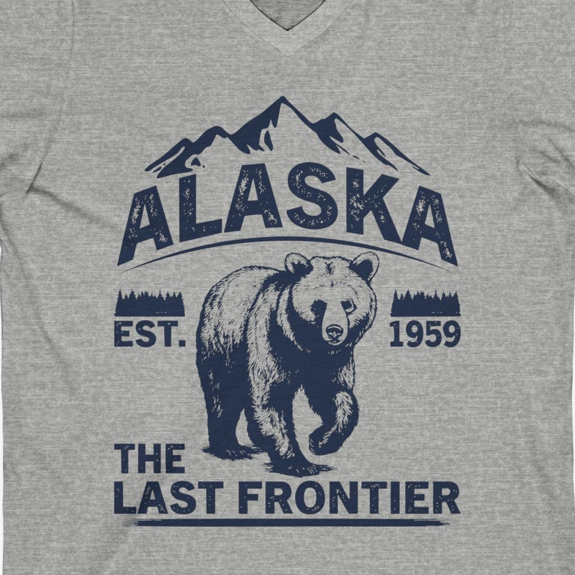 Alaska Bear Shirt V-Neck Shirt – Athletic Heather – Alaska Cruise Shirts Close Up