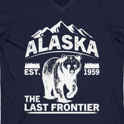 Alaska Bear Shirt V-Neck Shirt – Navy – Alaska Cruise Shirts Close Up