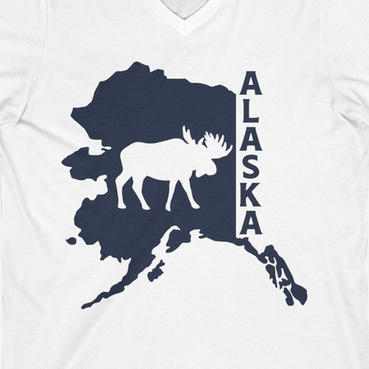 Alaska Moose Silhouette Shirt V-Neck Shirt – White – Alaska Cruise Shirts Close Up