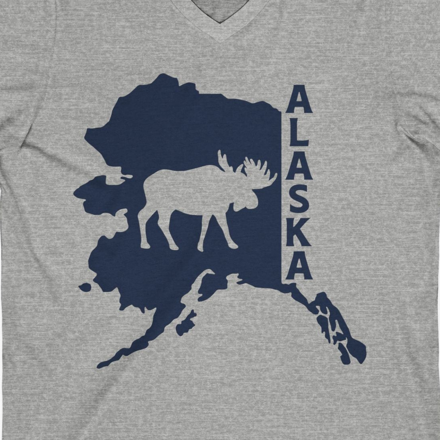 Alaska Moose Silhouette Shirt V-Neck Shirt – Athletic Heather – Alaska Cruise Shirts Close Up