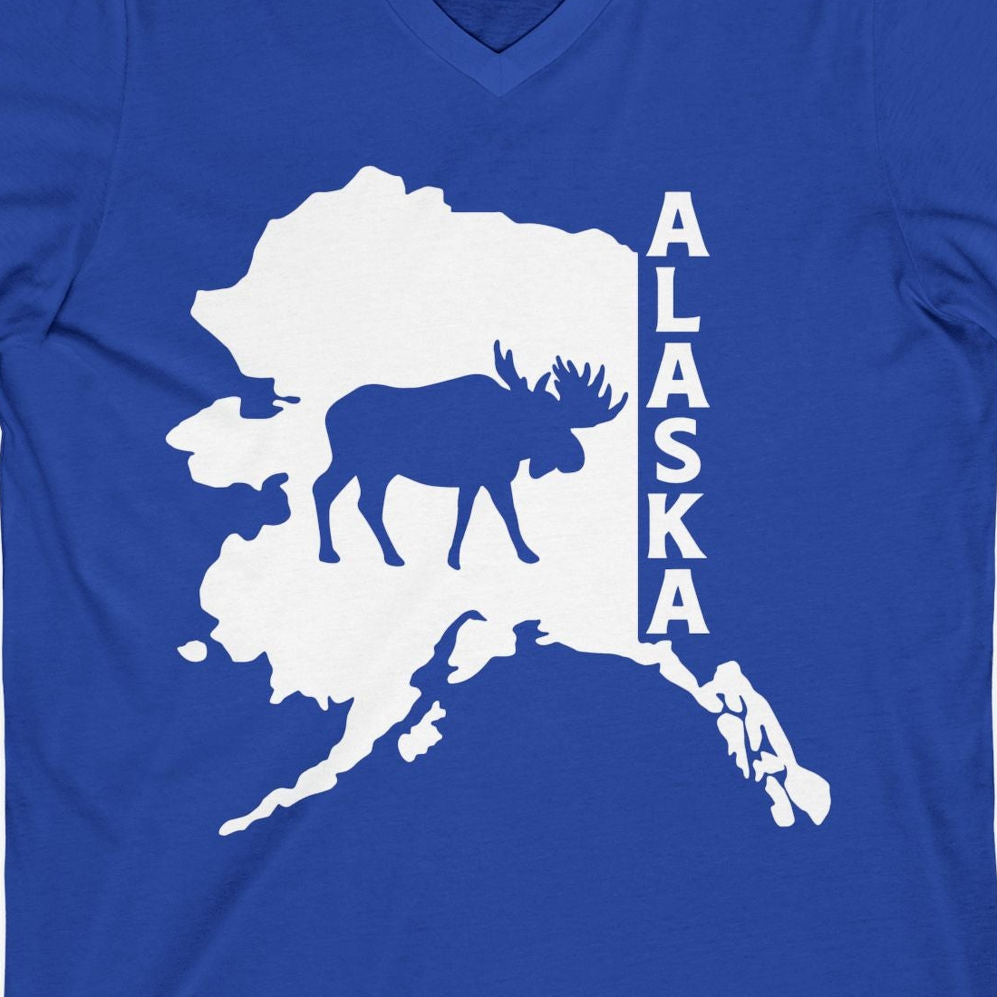 Alaska Moose Silhouette Shirt V-Neck Shirt – True Royal – Alaska Cruise Shirts Close Up