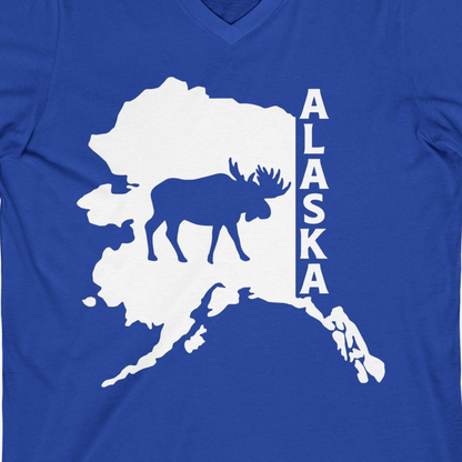 Alaska Moose Silhouette Shirt V-Neck Shirt – True Royal – Alaska Cruise Shirts Close Up