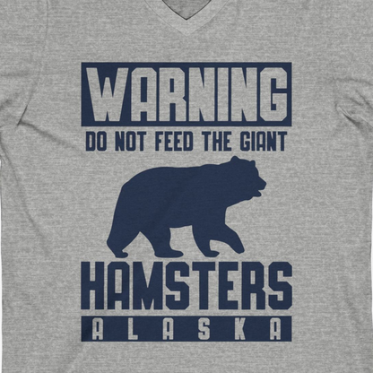 Funny Alaska Bear Giant Hamster Warning Sign Shirt for Travelers — V-Neck V-Neck Shirt – Athletic Heather – Alaska Cruise Shirts Close Up