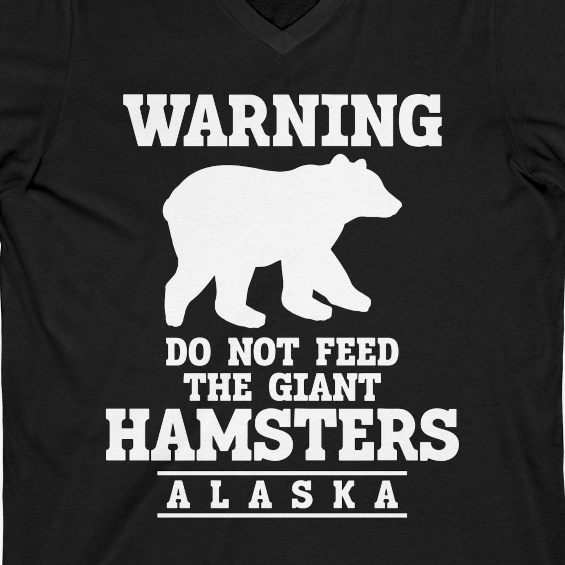 Funny Alaska Bear Warning Shirt V-Neck Shirt – Black – Alaska Cruise Shirts Close Up