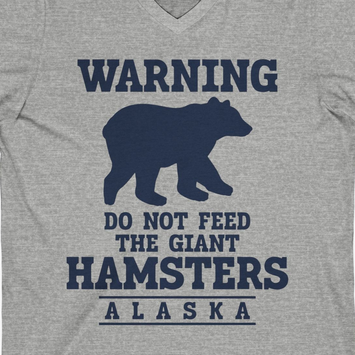 Funny Alaska Bear Warning Shirt V-Neck Shirt – Athletic Heather – Alaska Cruise Shirts Close Up