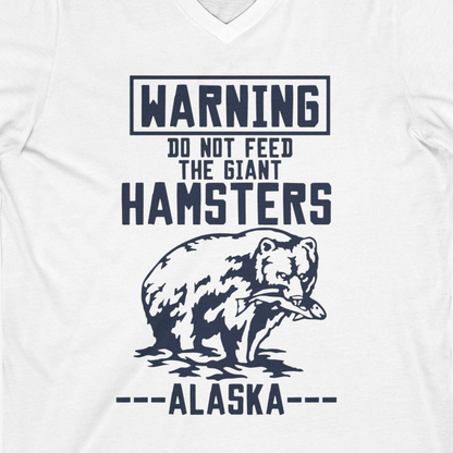 Funny Alaska Bear Warning Sign Shirt V-Neck Shirt – White – Alaska Cruise Shirts Close Up