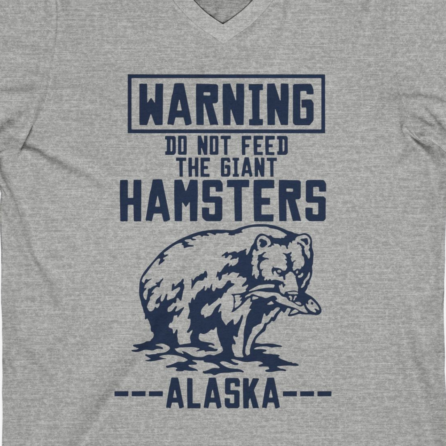Funny Alaska Bear Warning Sign Shirt V-Neck Shirt – Athletic Heather – Alaska Cruise Shirts Close Up