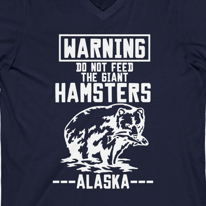 Funny Alaska Bear Warning Sign Shirt V-Neck Shirt – Navy – Alaska Cruise Shirts Close Up
