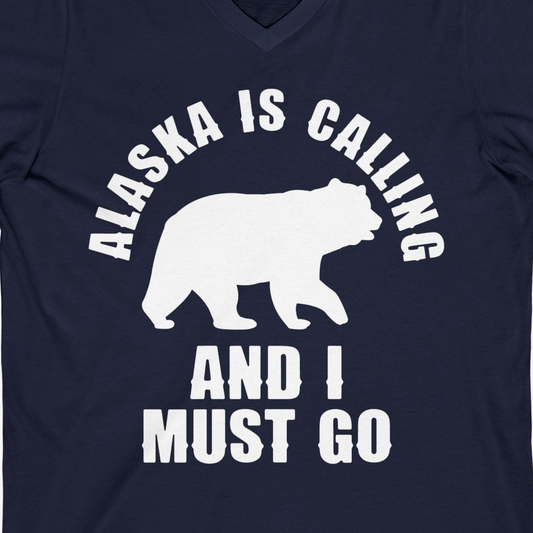 Alaska Is Calling Bear Silhouette Adventure Shirt V-Neck Shirt – Navy – Alaska Cruise Shirts Close Up