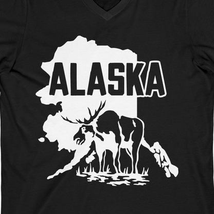 Alaska Moose Silhouette Shirt V-Neck Shirt – Black – Alaska Cruise Shirts Close Up