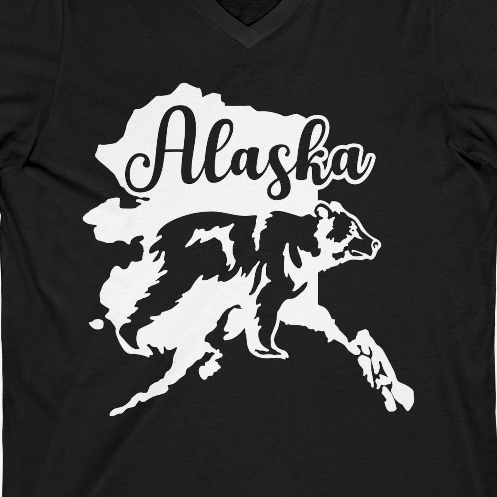 Alaska Bear Silhouette Shirt V-Neck Shirt – Black – Alaska Cruise Shirts Close Up