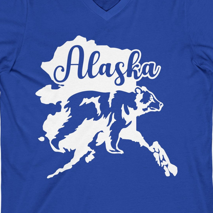 Alaska Bear Silhouette Shirt V-Neck Shirt – True Royal – Alaska Cruise Shirts Close Up
