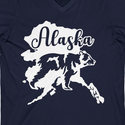 Alaska Bear Silhouette Shirt V-Neck Shirt – Navy – Alaska Cruise Shirts Close Up