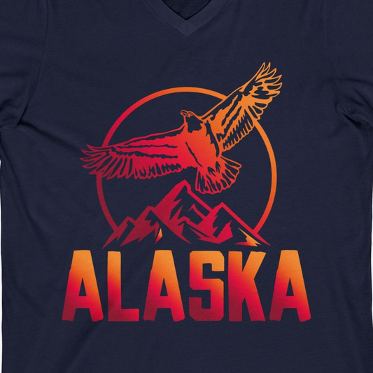Alaska Eagle Mountains Graphic Shirt V-Neck Shirt – Navy – Alaska Cruise Shirts Close Up