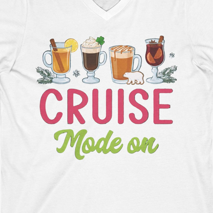 Cruise Mode On Shirt V-Neck Shirt – White – Alaska Cruise Shirts Close Up