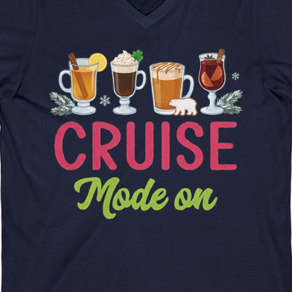 Cruise Mode On Shirt V-Neck Shirt – Navy – Alaska Cruise Shirts Close Up