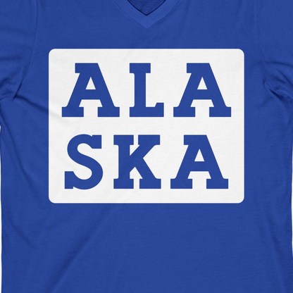 Bold Alaska Block Text Shirt V-Neck Shirt – True Royal – Alaska Cruise Shirts Close Up