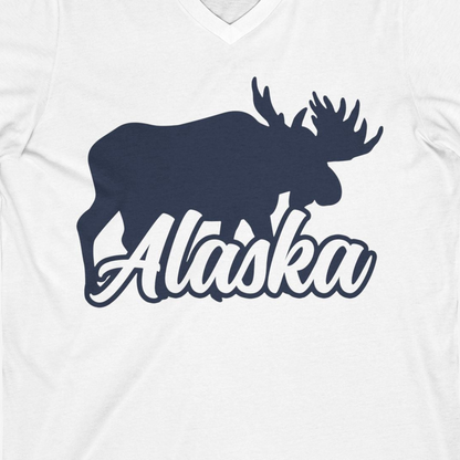Alaska Moose Wildlife Silhouette Shirt V-Neck Shirt – White – Alaska Cruise Shirts Close Up