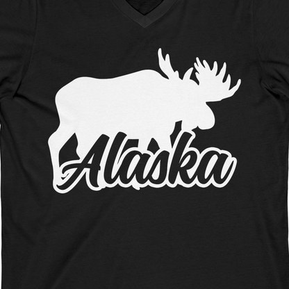 Alaska Moose Wildlife Silhouette Shirt V-Neck Shirt – Black – Alaska Cruise Shirts Close Up