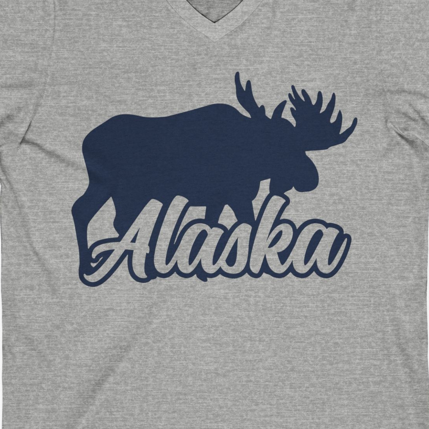 Alaska Moose Wildlife Silhouette Shirt V-Neck Shirt – Athletic Heather – Alaska Cruise Shirts Close Up