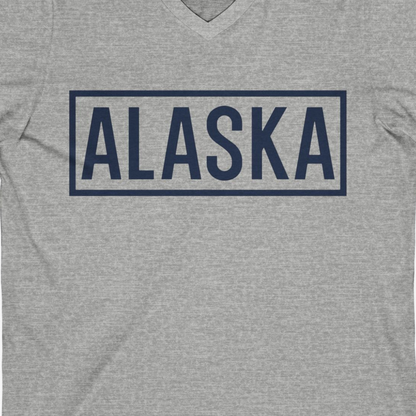 Alaska Bold Text Minimalist Monochrome Graphic Shirt for Travelers — V-Neck V-Neck Shirt – Athletic Heather – Alaska Cruise Shirts Close Up