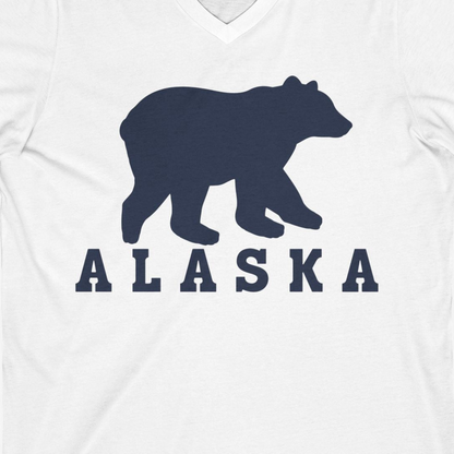 Alaska Bear Silhouette Shirt V-Neck Shirt – White – Alaska Cruise Shirts Close Up