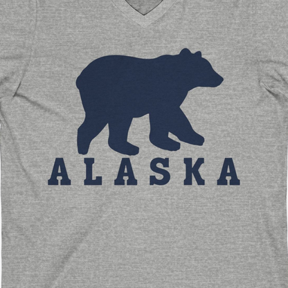 Alaska Bear Silhouette Shirt V-Neck Shirt – Athletic Heather – Alaska Cruise Shirts Close Up
