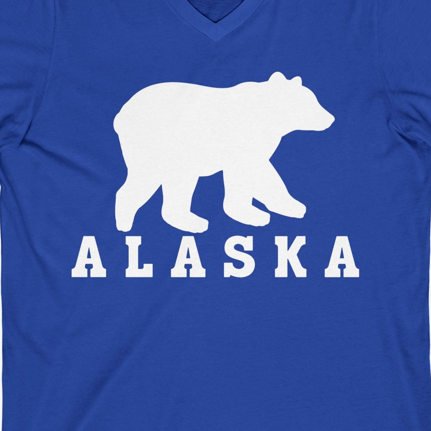Alaska Bear Silhouette Shirt V-Neck Shirt – True Royal – Alaska Cruise Shirts Close Up