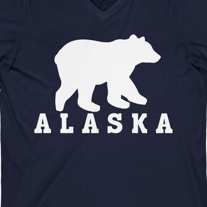 Alaska Bear Silhouette Shirt V-Neck Shirt – Navy – Alaska Cruise Shirts Close Up