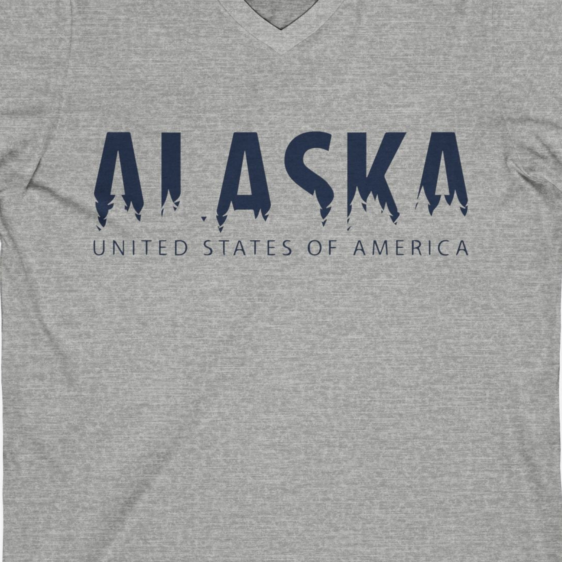 Alaska United States Typography Shirt V-Neck Shirt – Athletic Heather – Alaska Cruise Shirts Close Up
