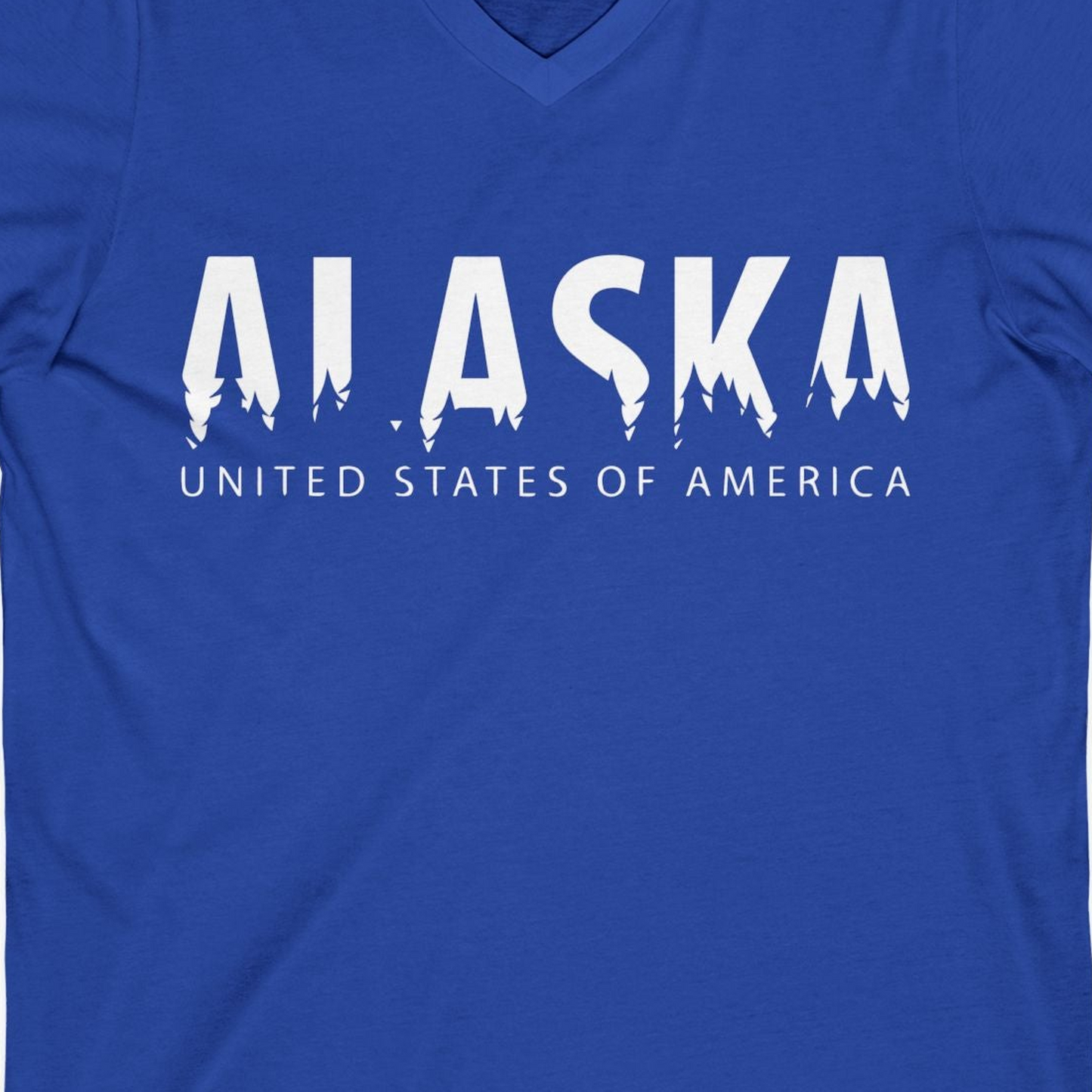 Alaska United States Typography Shirt V-Neck Shirt – True Royal – Alaska Cruise Shirts Close Up