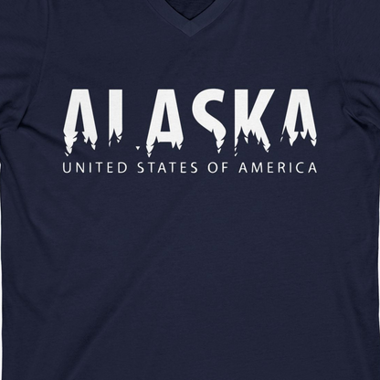 Alaska United States Typography Shirt V-Neck Shirt – Navy – Alaska Cruise Shirts Close Up