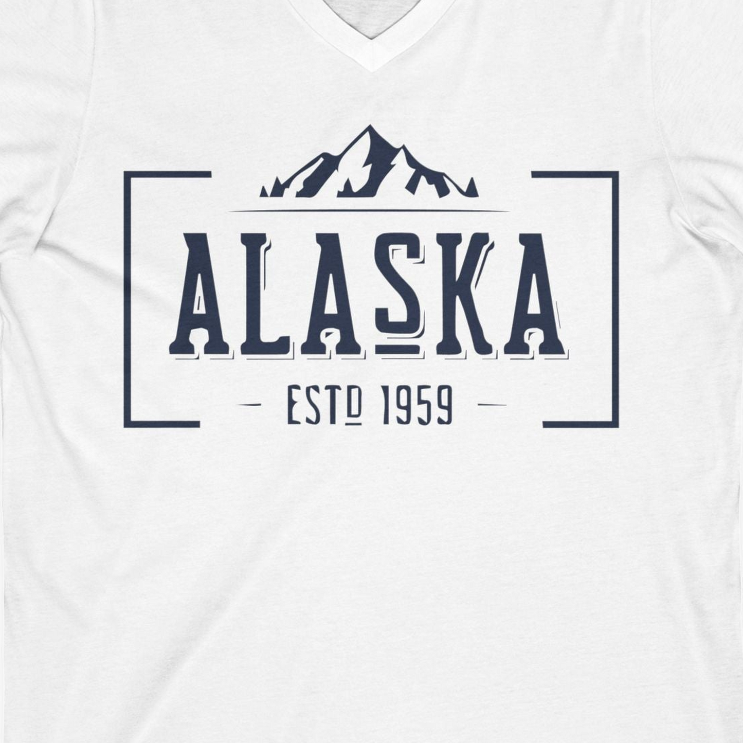 Vintage Alaska Estd 1959 Shirt V-Neck Shirt – White – Alaska Cruise Shirts Close Up
