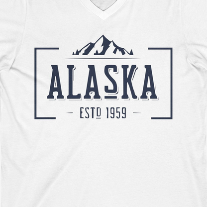 Vintage Alaska Estd 1959 Shirt V-Neck Shirt – White – Alaska Cruise Shirts Close Up