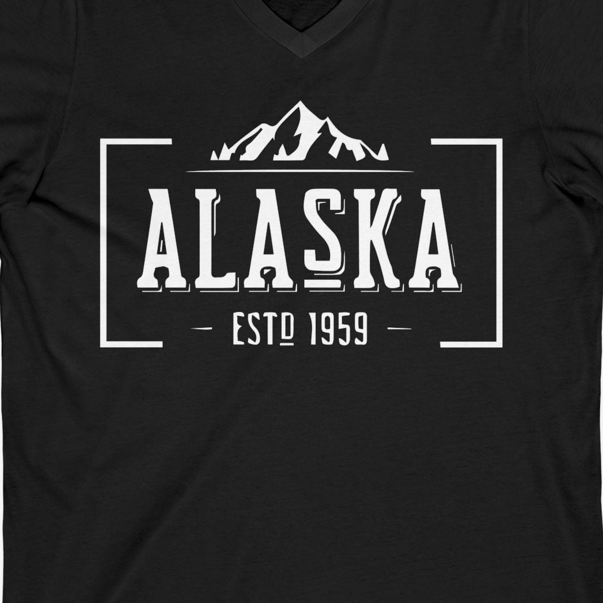 Vintage Alaska Estd 1959 Shirt V-Neck Shirt – Black – Alaska Cruise Shirts Close Up