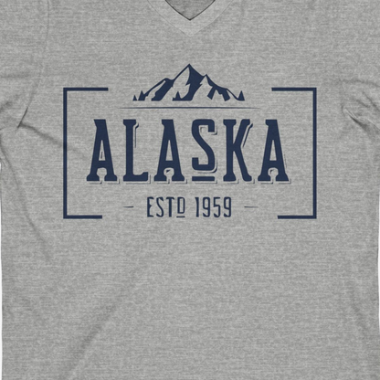Vintage Alaska Estd 1959 Shirt V-Neck Shirt – Athletic Heather – Alaska Cruise Shirts Close Up